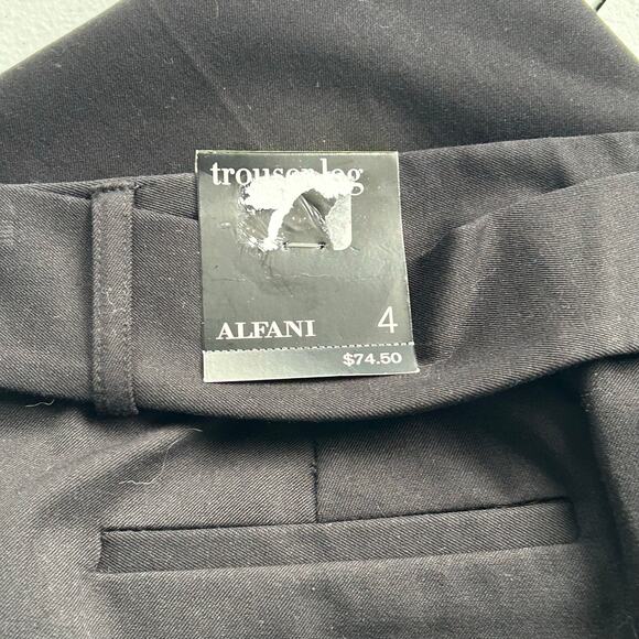 Alfani Trouser Leg Dress Pants Deep Black Silver Tone Circular Belt Buckle Sz 4 - Picture 10 of 16